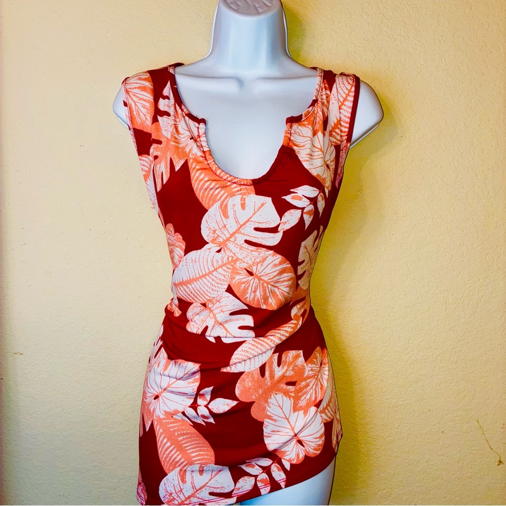 Tropical Red and Cream Women's U-Neck Top